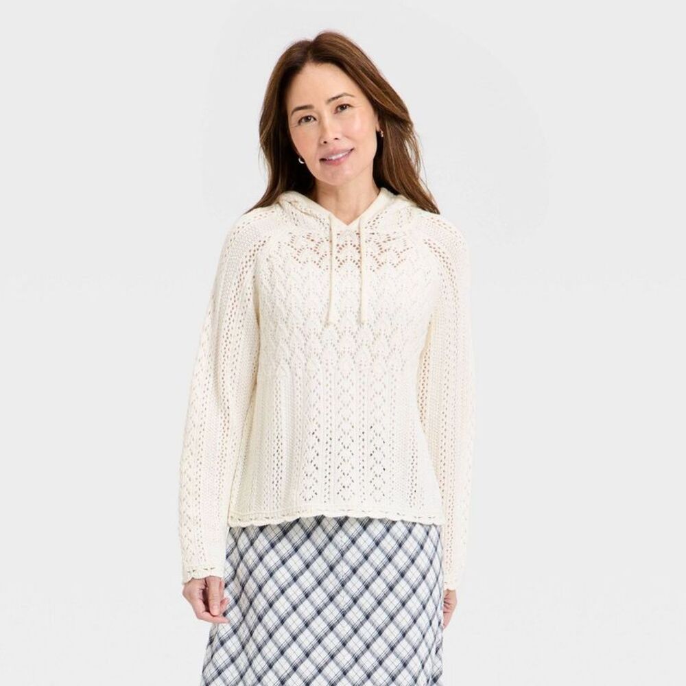 Women's Hooded Pullover Sweatshirt - Universal Thread Cream XL